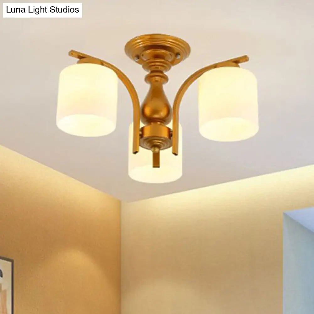 DecorBites™ DecorBites™ Traditional Gold Semi Flush Ceiling Light Fixture with Frosted Glass Shade - 3/5/6 Lights for Living Room