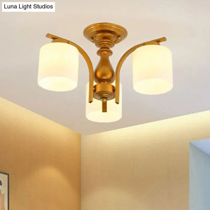 DecorBites™ DecorBites™ Traditional Gold Semi Flush Ceiling Light Fixture with Frosted Glass Shade - 3/5/6 Lights for Living Room