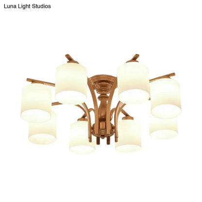 DecorBites™ DecorBites™ Traditional Gold Semi Flush Ceiling Light Fixture with Frosted Glass Shade - 3/5/6 Lights for Living Room