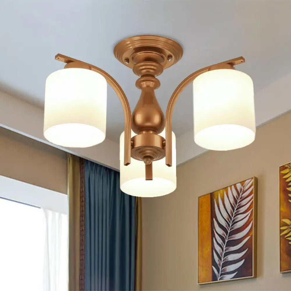 DecorBites™ DecorBites™ Traditional Gold Semi Flush Ceiling Light Fixture with Frosted Glass Shade - 3/5/6 Lights for Living Room