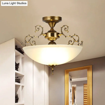 DecorBites™ DecorBites™ Traditional Gold Swirling Arm Ceiling Lamp with 3 Wide Bowl Lights, 13"/17" Semi Flush Mount