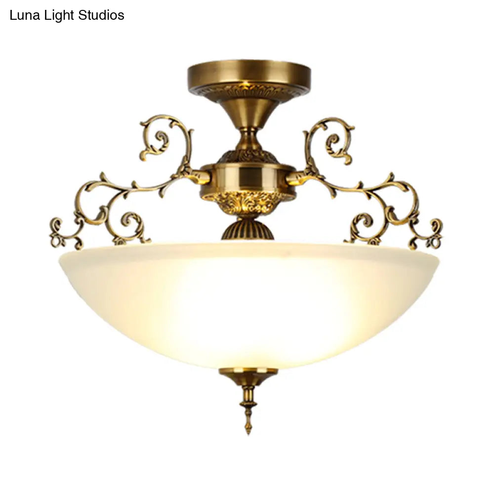 DecorBites™ DecorBites™ Traditional Gold Swirling Arm Ceiling Lamp with 3 Wide Bowl Lights, 13"/17" Semi Flush Mount