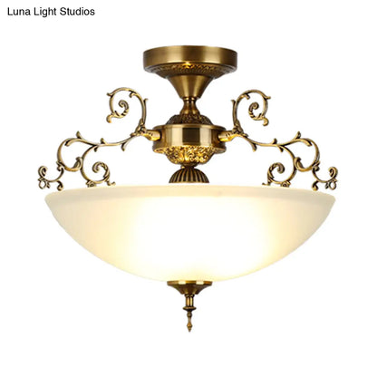 DecorBites™ DecorBites™ Traditional Gold Swirling Arm Ceiling Lamp with 3 Wide Bowl Lights, 13"/17" Semi Flush Mount