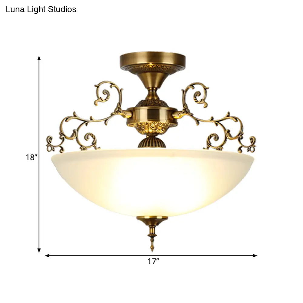 DecorBites™ DecorBites™ Traditional Gold Swirling Arm Ceiling Lamp with 3 Wide Bowl Lights, 13"/17" Semi Flush Mount