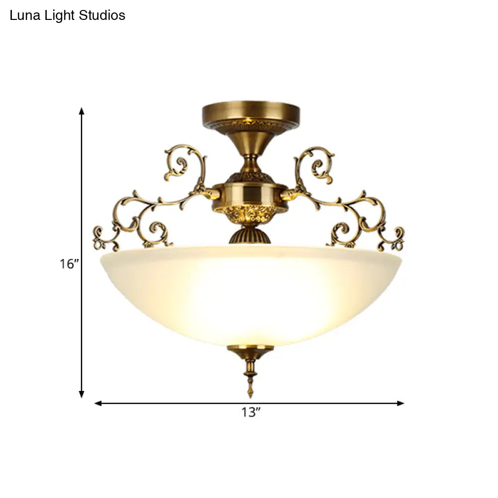 DecorBites™ DecorBites™ Traditional Gold Swirling Arm Ceiling Lamp with 3 Wide Bowl Lights, 13"/17" Semi Flush Mount