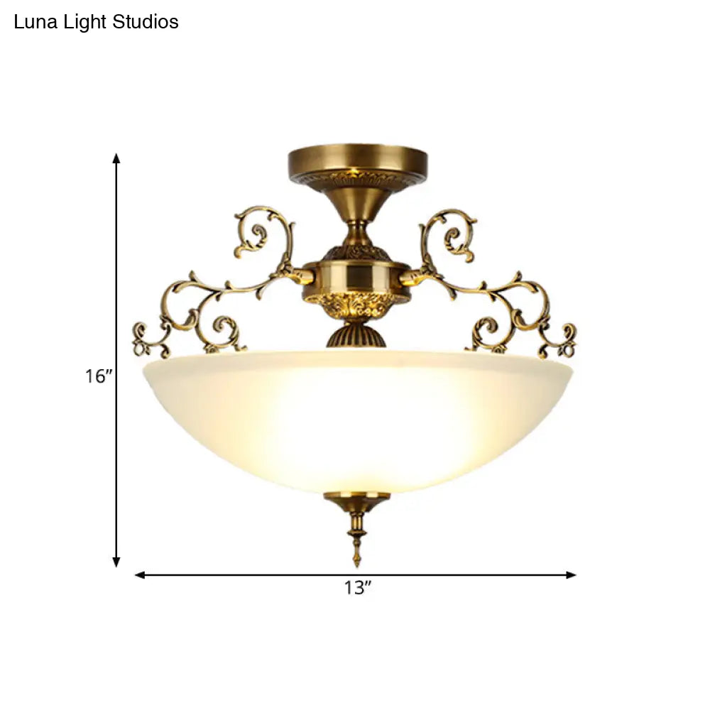 DecorBites™ DecorBites™ Traditional Gold Swirling Arm Ceiling Lamp with 3 Wide Bowl Lights, 13"/17" Semi Flush Mount