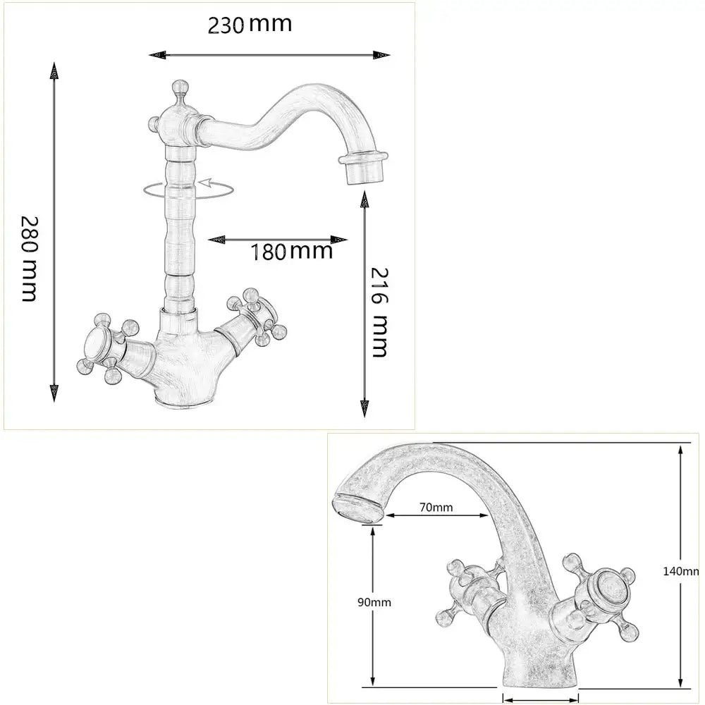 Traditional gold vessel sink basin faucet with antique brass finish and dual ornate cross handles for bathroom decorbites gold vessel