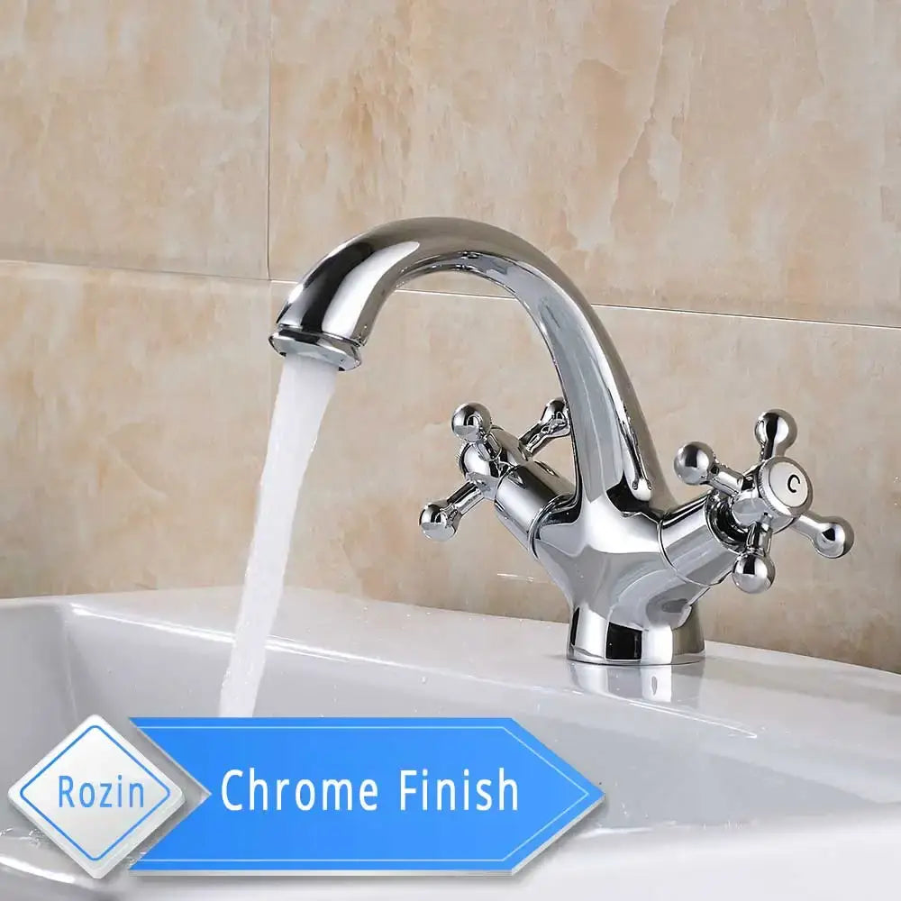 Traditional gold vessel sink basin faucet with chrome finish curved spout and dual cross-handle controls decorbites gold vessel