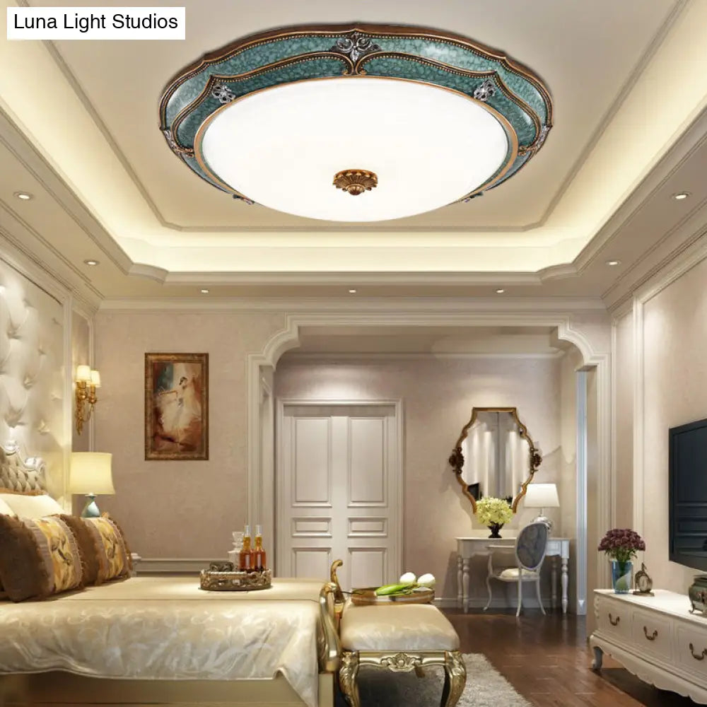 DecorBites™ DecorBites™ Traditional Green Resin Ceiling Mounted LED Flower Flush Mount Lamp - 16"/19.5"/13" Sizes for Living Room in White Light