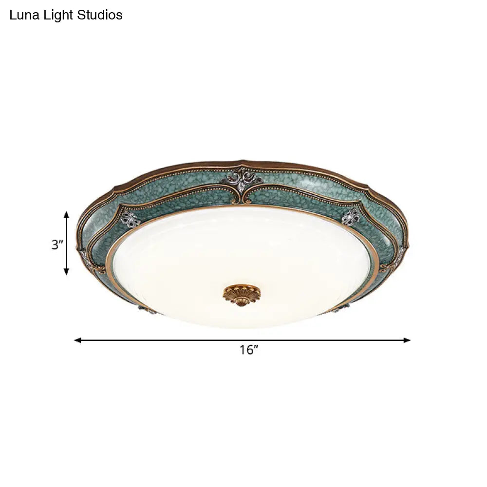 DecorBites™ DecorBites™ Traditional Green Resin Ceiling Mounted LED Flower Flush Mount Lamp - 16"/19.5"/13" Sizes for Living Room in White Light