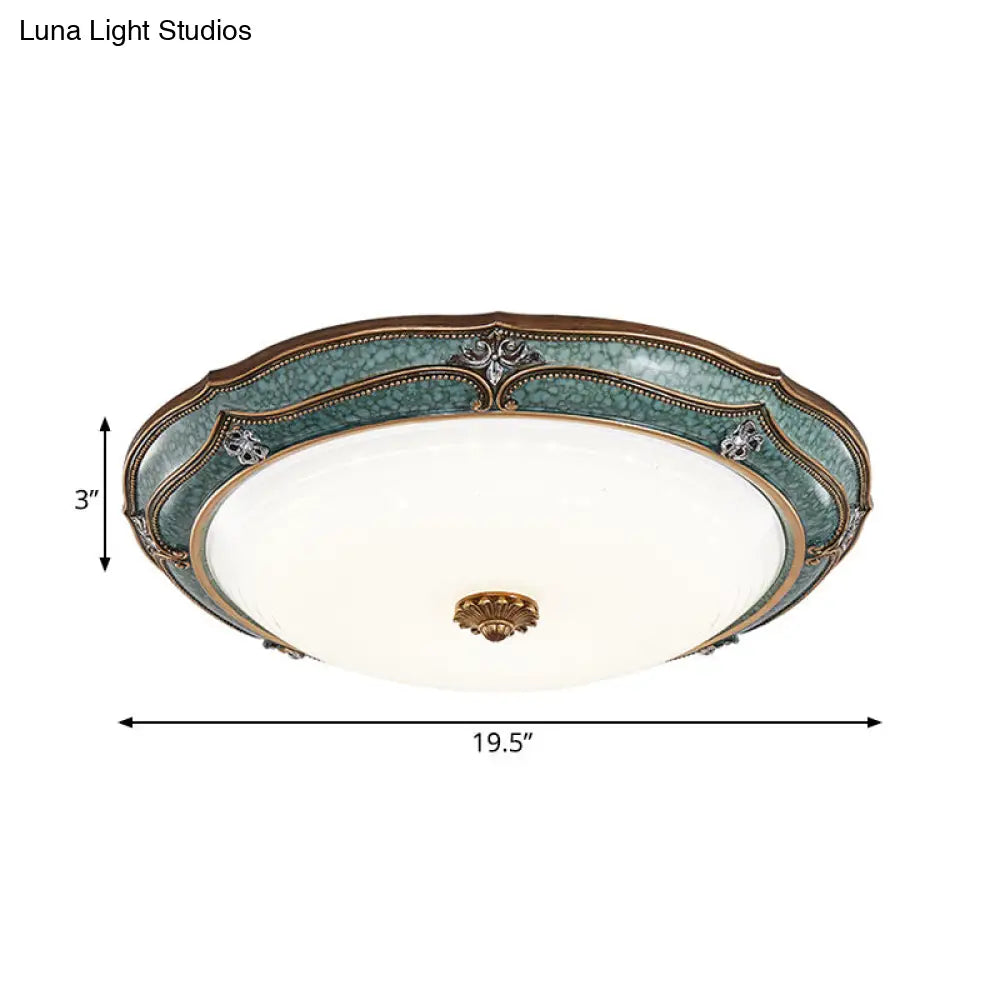 DecorBites™ DecorBites™ Traditional Green Resin Ceiling Mounted LED Flower Flush Mount Lamp - 16"/19.5"/13" Sizes for Living Room in White Light