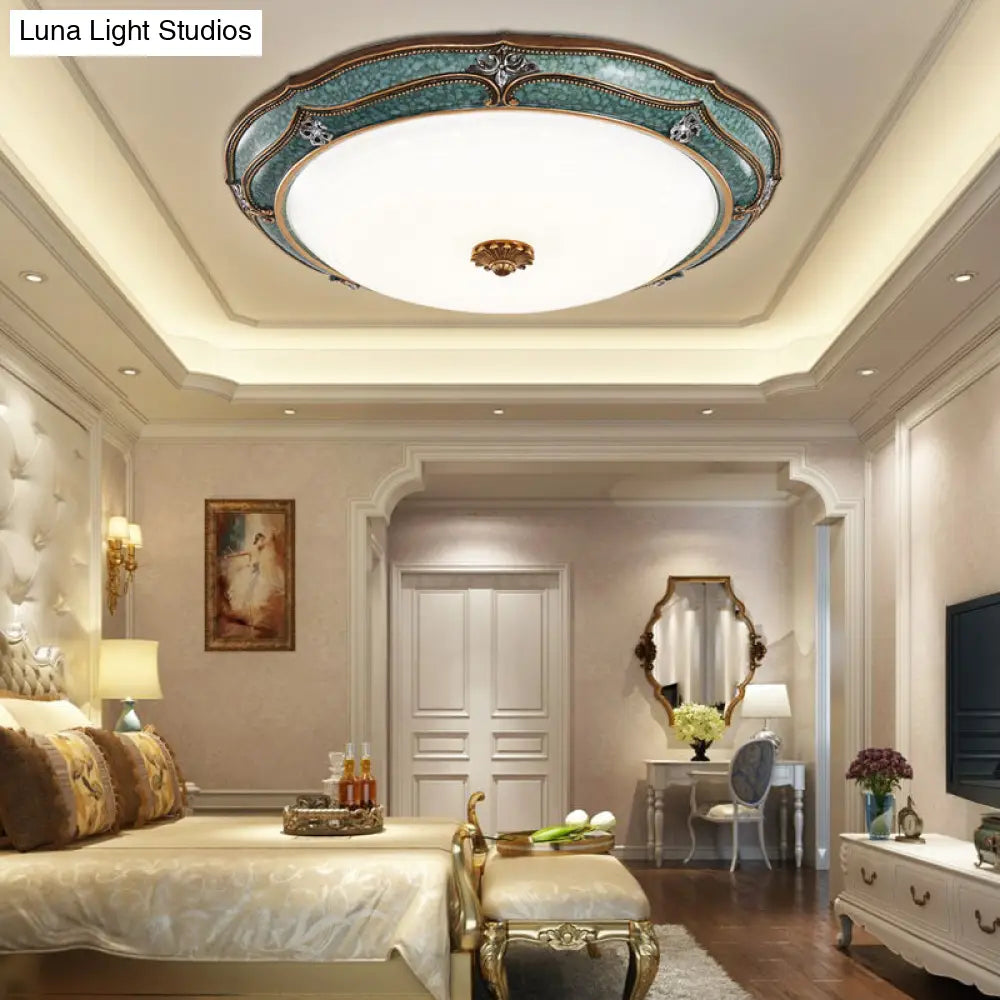 DecorBites™ DecorBites™ Traditional Green Resin Ceiling Mounted LED Flower Flush Mount Lamp - 16"/19.5"/13" Sizes for Living Room in White Light