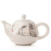 White ceramic dehua clay teapot with black ink illustrations gold detailing and red seal from decorbites tea set