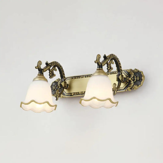 Traditional Ivory Glass Wall Sconce with Ruffled Trim - Bell Bathroom Light Fixture