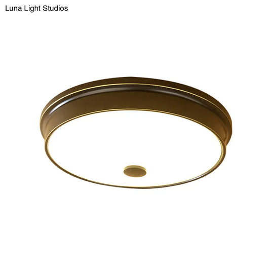 Traditional LED Bedroom Ceiling Light in Black/Gold with Round White Glass Flush Fixture, Multiple Sizes available - 11"/12.5"/16" W