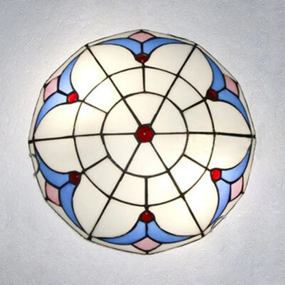 DecorBites™ DecorBites™ Traditional Loft Stained Glass Flush Mount Ceiling Light in Blue and White
