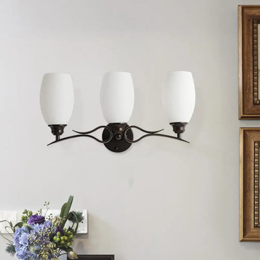 Traditional Milk Glass Vanity Sconce in Black - 3/4 Lights for Bathroom