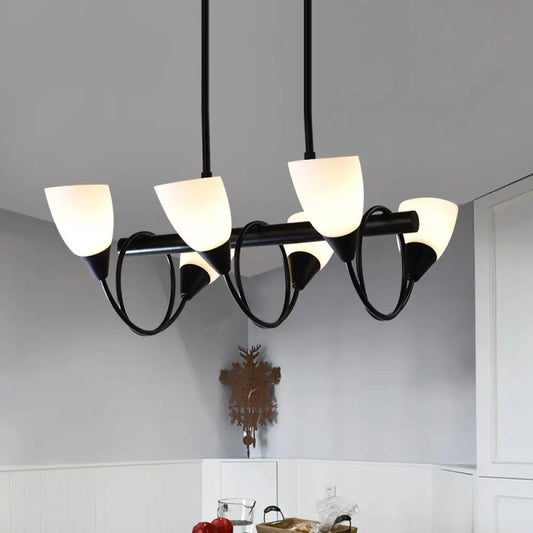 Traditional Milky Glass Pendant Light Fixture - 6/8/10 Lights - Black Hanging Lamp Kit