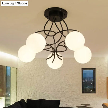 DecorBites™ DecorBites™ Traditional Milky Glass Semi Flush Ceiling Lamp - Black/White, 3/5 Lights for Living Room