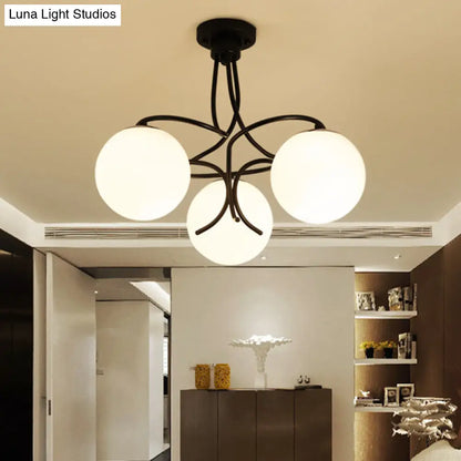 DecorBites™ DecorBites™ Traditional Milky Glass Semi Flush Ceiling Lamp - Black/White, 3/5 Lights for Living Room