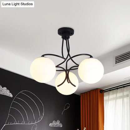 DecorBites™ DecorBites™ Traditional Milky Glass Semi Flush Ceiling Lamp - Black/White, 3/5 Lights for Living Room
