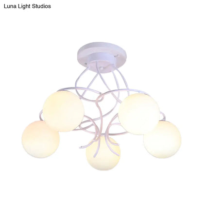 DecorBites™ DecorBites™ Traditional Milky Glass Semi Flush Ceiling Lamp - Black/White, 3/5 Lights for Living Room