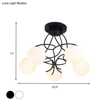 DecorBites™ DecorBites™ Traditional Milky Glass Semi Flush Ceiling Lamp - Black/White, 3/5 Lights for Living Room