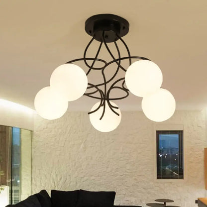 DecorBites™ DecorBites™ Traditional Milky Glass Semi Flush Ceiling Lamp - Black/White, 3/5 Lights for Living Room