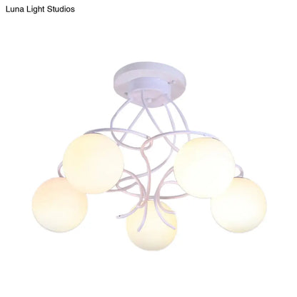 DecorBites™ DecorBites™ Traditional Milky Glass Semi Flush Ceiling Lamp - Black/White, 3/5 Lights for Living Room