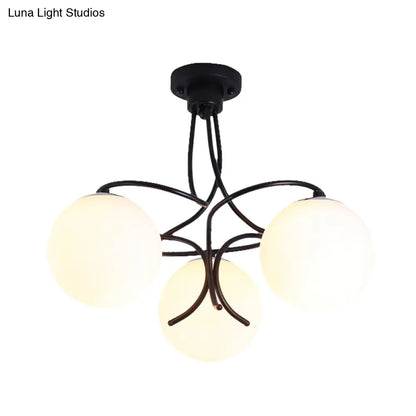 DecorBites™ DecorBites™ Traditional Milky Glass Semi Flush Ceiling Lamp - Black/White, 3/5 Lights for Living Room