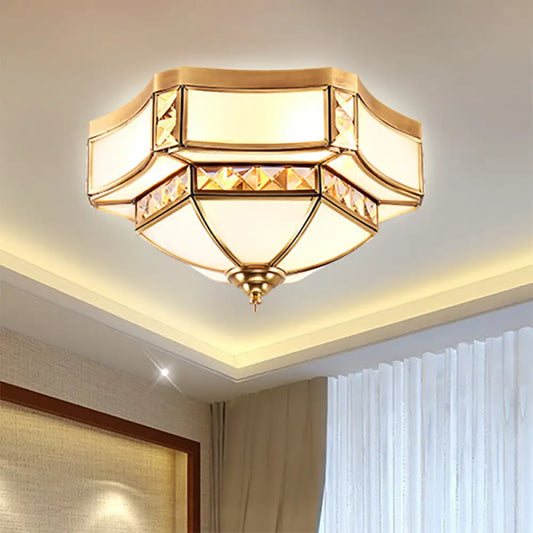 Traditional Opal Glass Bowl Ceiling Flush Mount with Gold Finish - Ideal for Bedroom Lighting