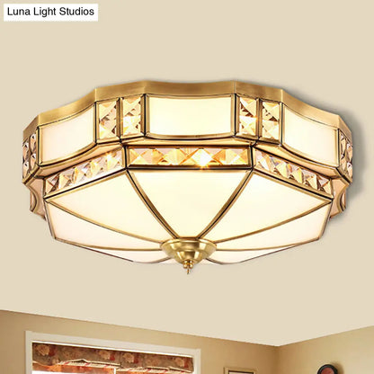 DecorBites™ DecorBites™ Traditional Opal Glass Bowl Ceiling Flush Mount with Gold Finish - Ideal for Bedroom Lighting