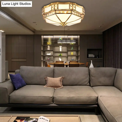 DecorBites™ DecorBites™ Traditional Opal Glass Bowl Ceiling Flush Mount with Gold Finish - Ideal for Bedroom Lighting