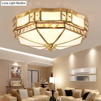 DecorBites™ DecorBites™ Traditional Opal Glass Bowl Ceiling Flush Mount with Gold Finish - Ideal for Bedroom Lighting