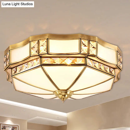 DecorBites™ DecorBites™ Traditional Opal Glass Bowl Ceiling Flush Mount with Gold Finish - Ideal for Bedroom Lighting