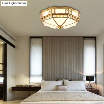 DecorBites™ DecorBites™ Traditional Opal Glass Bowl Ceiling Flush Mount with Gold Finish - Ideal for Bedroom Lighting