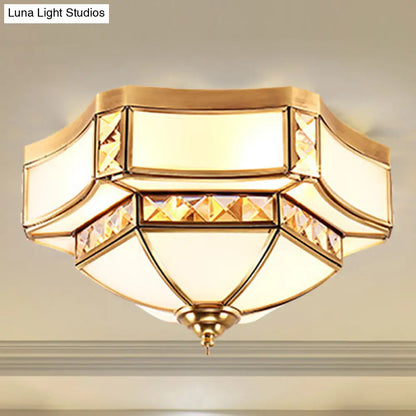 DecorBites™ DecorBites™ Traditional Opal Glass Bowl Ceiling Flush Mount with Gold Finish - Ideal for Bedroom Lighting