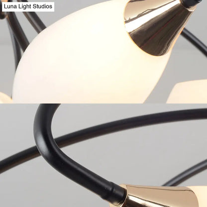 ديكوربايتس™ مصباح سقف تقليدي بيضاوي أبيض زجاجي شبه مدمج مع 6/8 مصابيح - لمسة نهائية سوداء لغرفة المعيشة