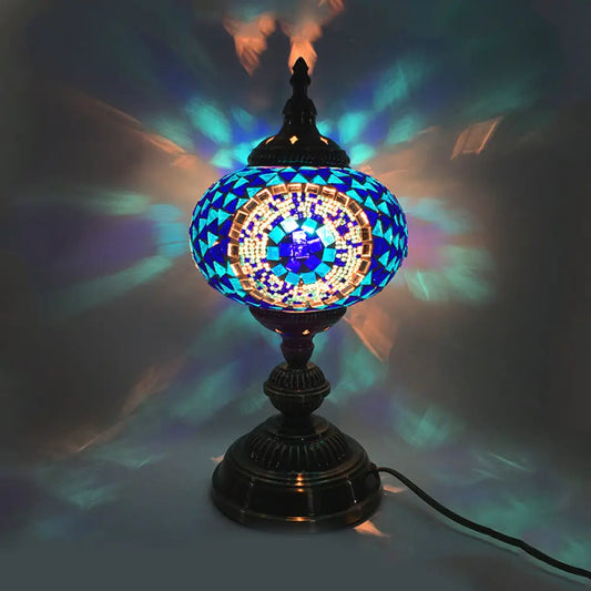 Traditional Red/Blue/Gold Glass Sphere Desk Lamp – 1 Head Task Lighting for Living Room