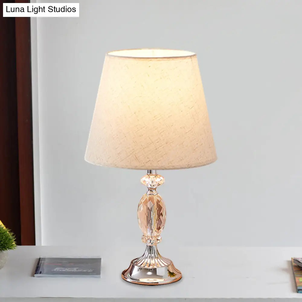Traditional Red/Coffee/Flaxen Tapered Table Lamp with Fabric Shade and Beveled Crystal Blocks - Perfect for Nightstands