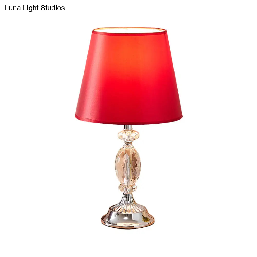 Traditional Red/Coffee/Flaxen Tapered Table Lamp with Fabric Shade and Beveled Crystal Blocks - Perfect for Nightstands
