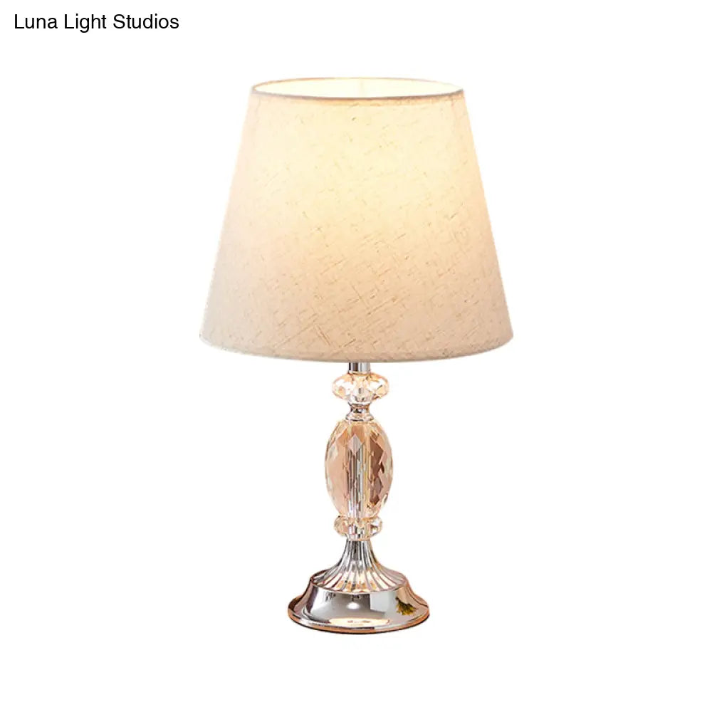 Traditional Red/Coffee/Flaxen Tapered Table Lamp with Fabric Shade and Beveled Crystal Blocks - Perfect for Nightstands