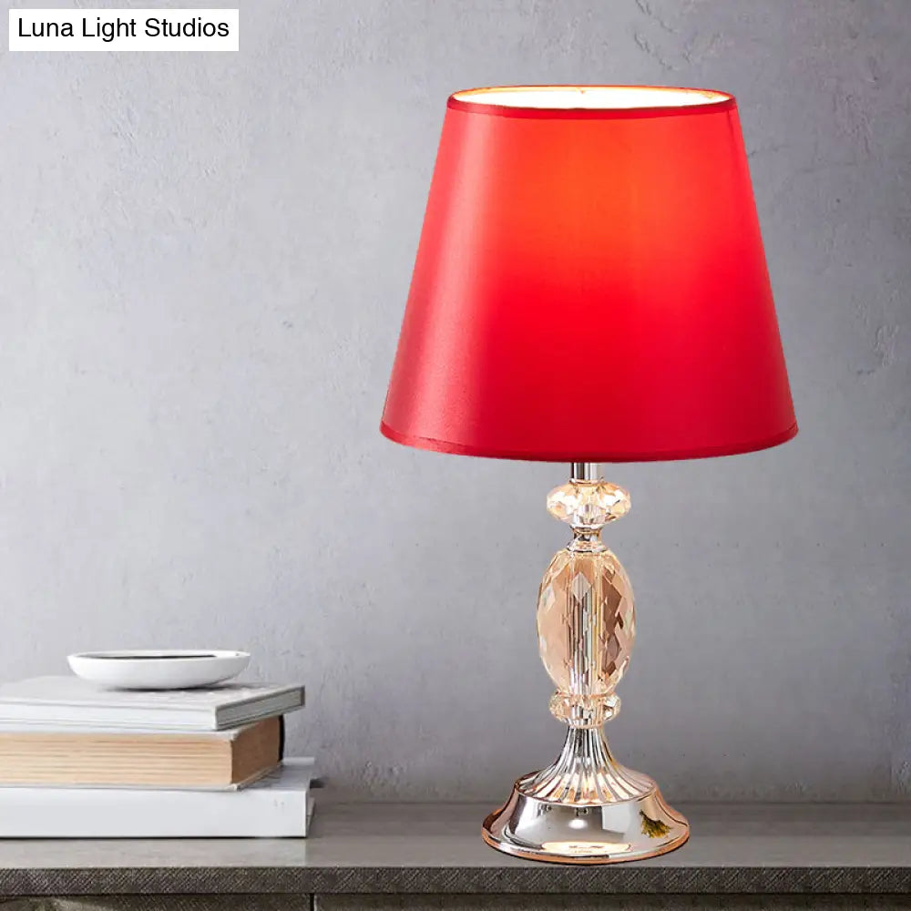 Traditional Red/Coffee/Flaxen Tapered Table Lamp with Fabric Shade and Beveled Crystal Blocks - Perfect for Nightstands