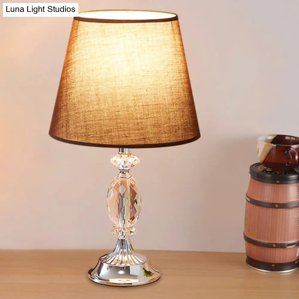 Traditional Red/Coffee/Flaxen Tapered Table Lamp with Fabric Shade and Beveled Crystal Blocks - Perfect for Nightstands