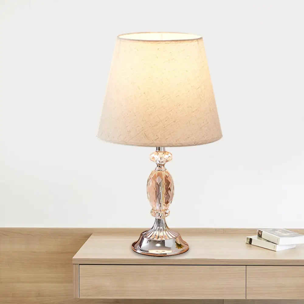 Traditional Red/Coffee/Flaxen Tapered Table Lamp with Fabric Shade and Beveled Crystal Blocks - Perfect for Nightstands