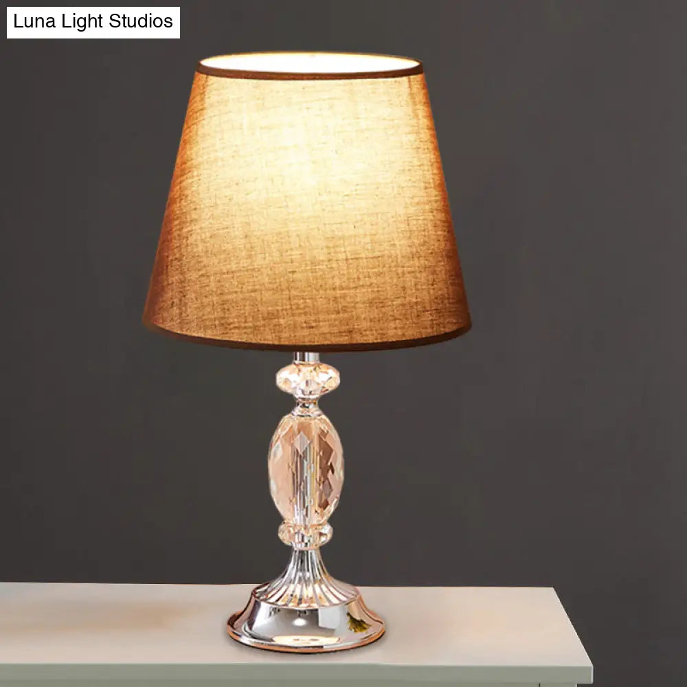 Traditional Red/Coffee/Flaxen Tapered Table Lamp with Fabric Shade and Beveled Crystal Blocks - Perfect for Nightstands