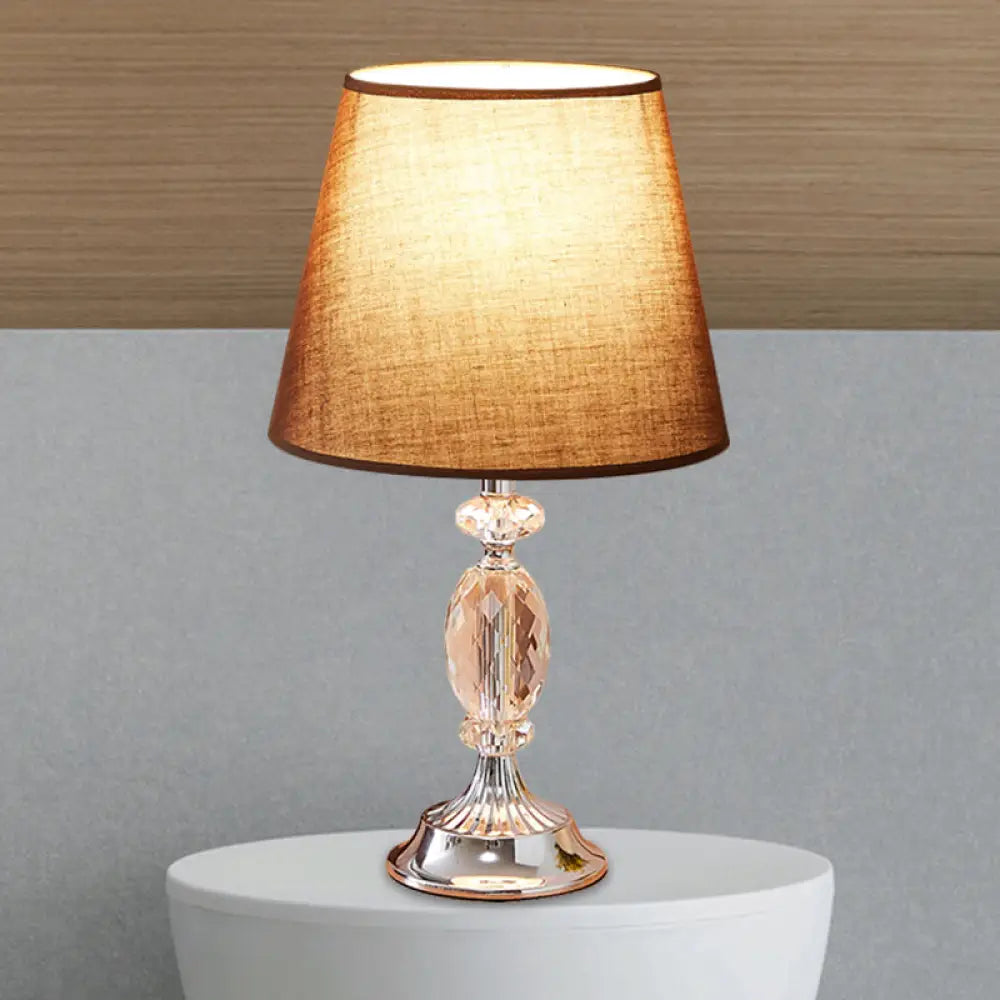 Traditional Red/Coffee/Flaxen Tapered Table Lamp with Fabric Shade and Beveled Crystal Blocks - Perfect for Nightstands