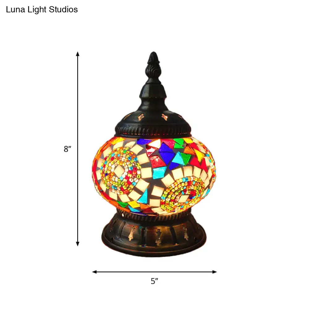 Traditional Red/Orange/Light Blue Stained Glass Nightstand Lamp for Bedroom