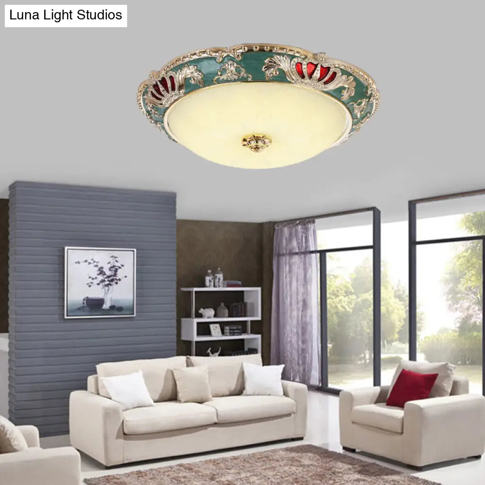 Traditional Resin Crown Flush LED Ceiling Lamp for Bedroom, Apricot/Green