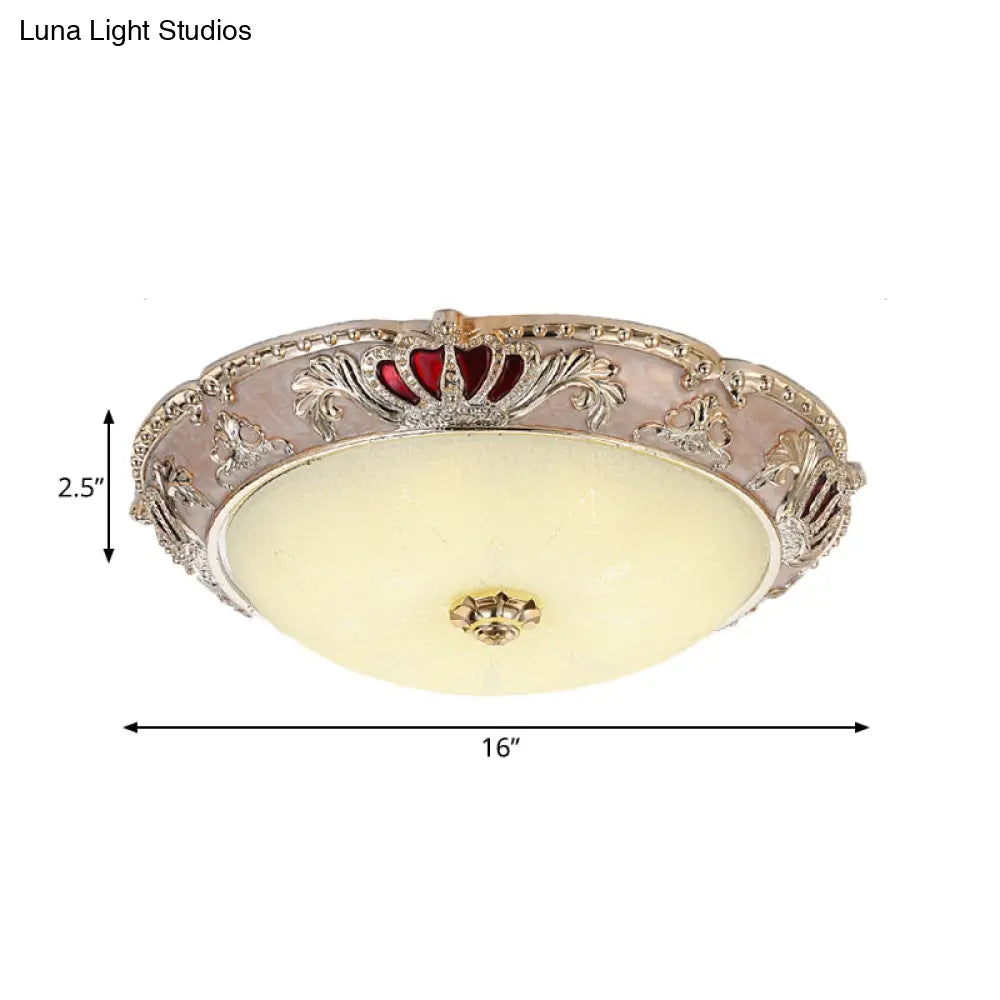 Traditional Resin Crown Flush LED Ceiling Lamp for Bedroom, Apricot/Green